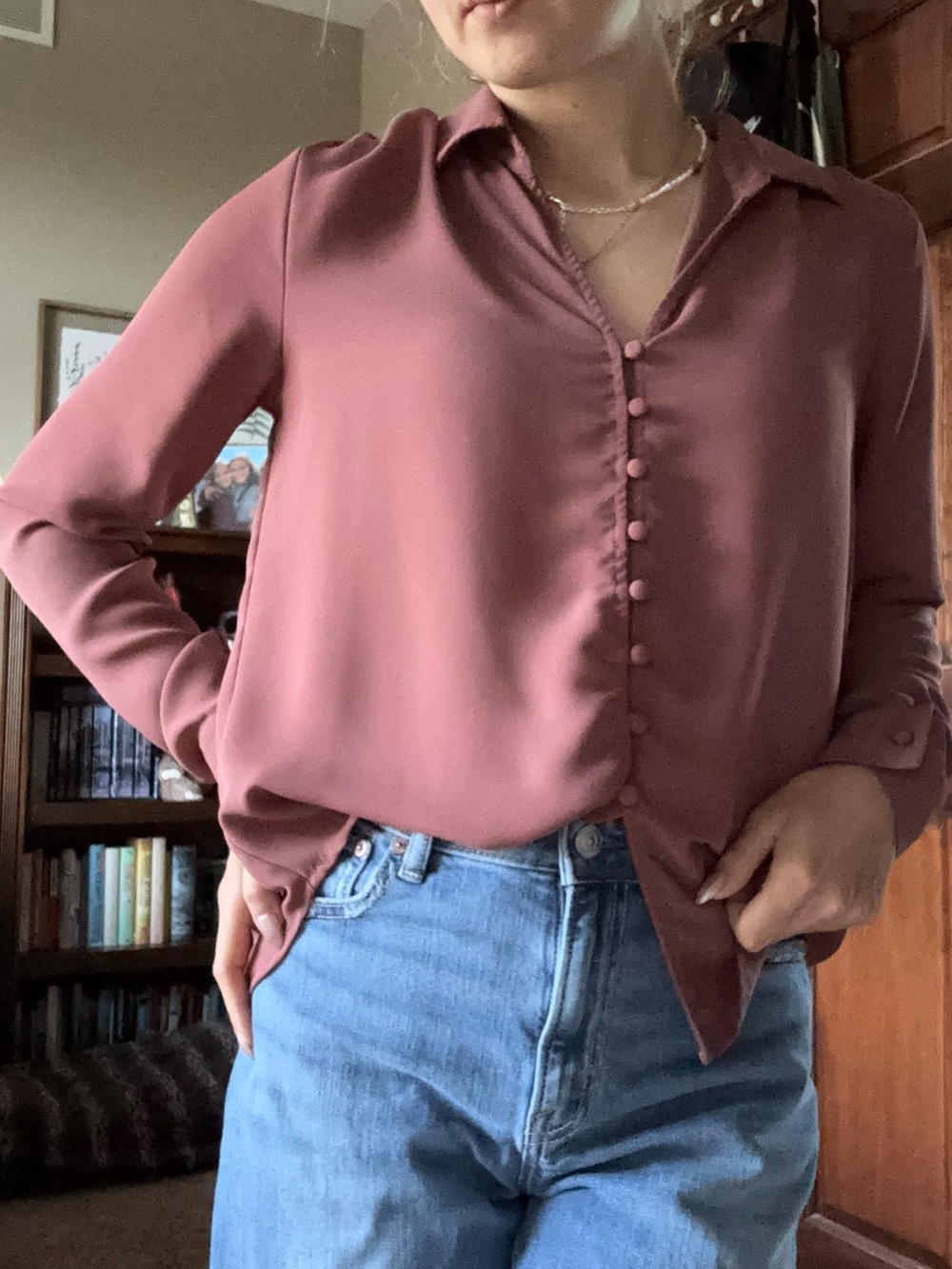 Forever 21 Dusty Rose Button-Front Blouse